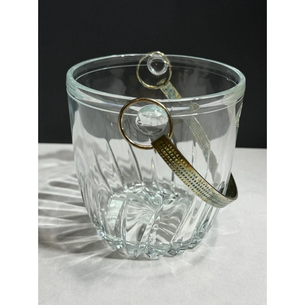Arte Murano Bomboniera Italiana Crystal Ice Bucket Ribbed Glass Made in Italy